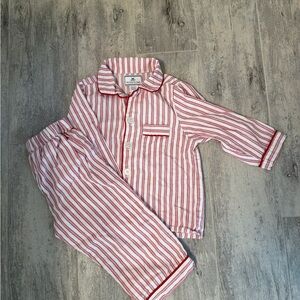Petite Plume Kid's Twill Pajama Set in Antique Red Ticking